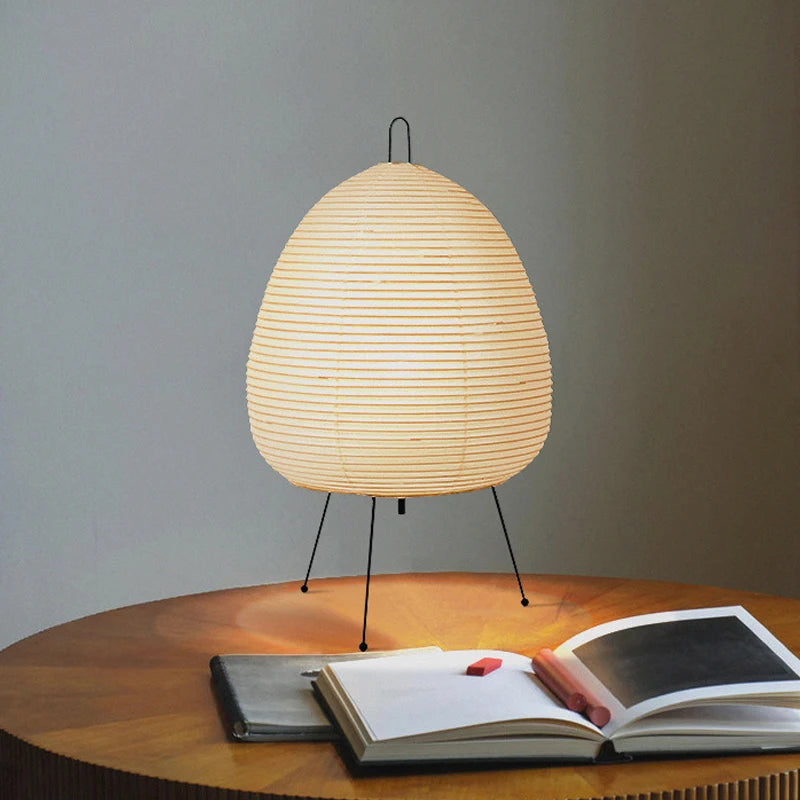 Japanese Design Paper Table Lamp Tripod Rice Paper Table Lamp Japanese Style Lantern Lamp Led Desk Lamp for Bedroom - Tegulane Global
