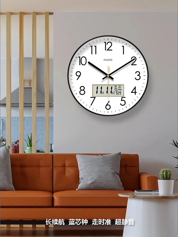 2026 New 10/12/14-inch Temperature and Humidity Electronic Calendar Multi-functional Wall Clock Dual Display Mute Quartz Clocks - Tegulane Global