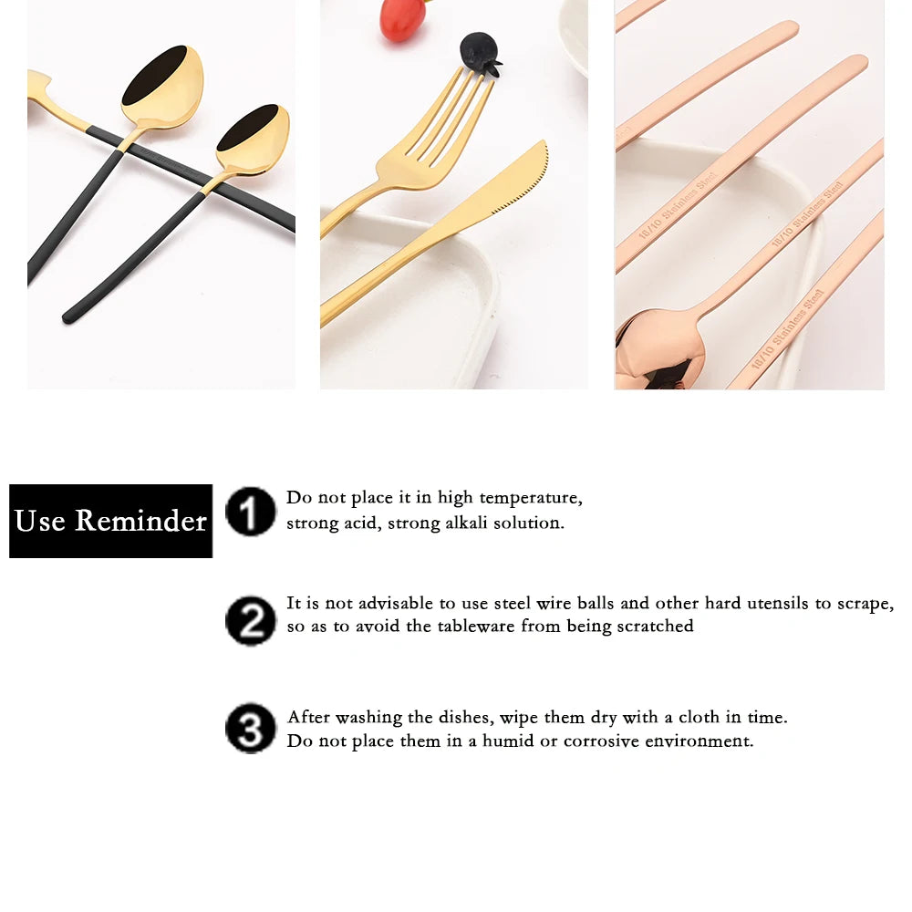 4Pcs Western Dinnerware Set Black 304 Stainless Steel Cutlery Kitchen Dinner Knife Fork Spoon Tableware Flatware Dishwasher Safe - Tegulane Global