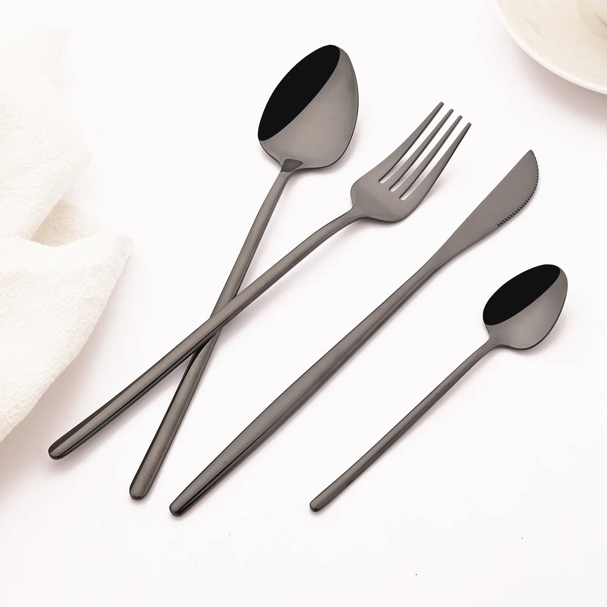 4Pcs Western Dinnerware Set Black 304 Stainless Steel Cutlery Kitchen Dinner Knife Fork Spoon Tableware Flatware Dishwasher Safe - Tegulane Global
