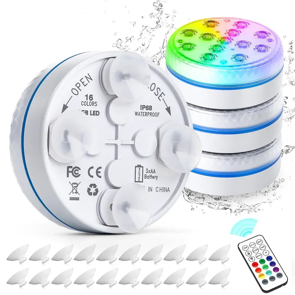Updated Submersible 13LED Underwater Light with Remote Control Underwater Pool Light IP68 Bright Lamp RGB for Pond/Pool/Aquarium - Tegulane Global