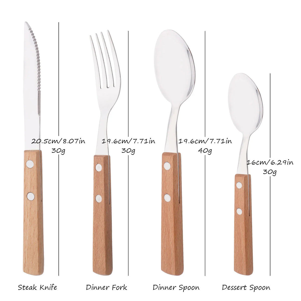 4Pcs Wooden Handle Cutlery Set Mirror 304 Stainless Steel Dinnerware Wood Handle Spoon Knife Fork Dinner Tableware Set Kitchen - Tegulane Global
