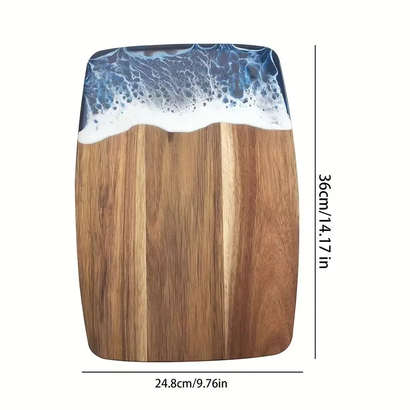Acacia Wood Cutting Board Resin Blue Wave Pattern for Kitchen Acacia Wood Epoxy Resin Cutting Board Cheese Board Challah Board - Tegulane Global