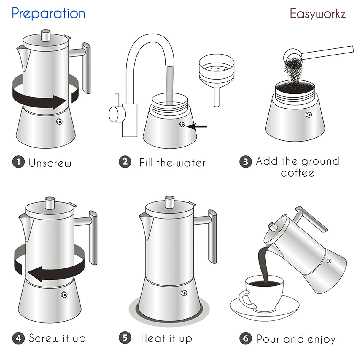 Easyworkz Diego Stovetop Espresso Maker Stainless Steel Italian Coffee Machine Maker Induction Moka Pot - Tegulane Global