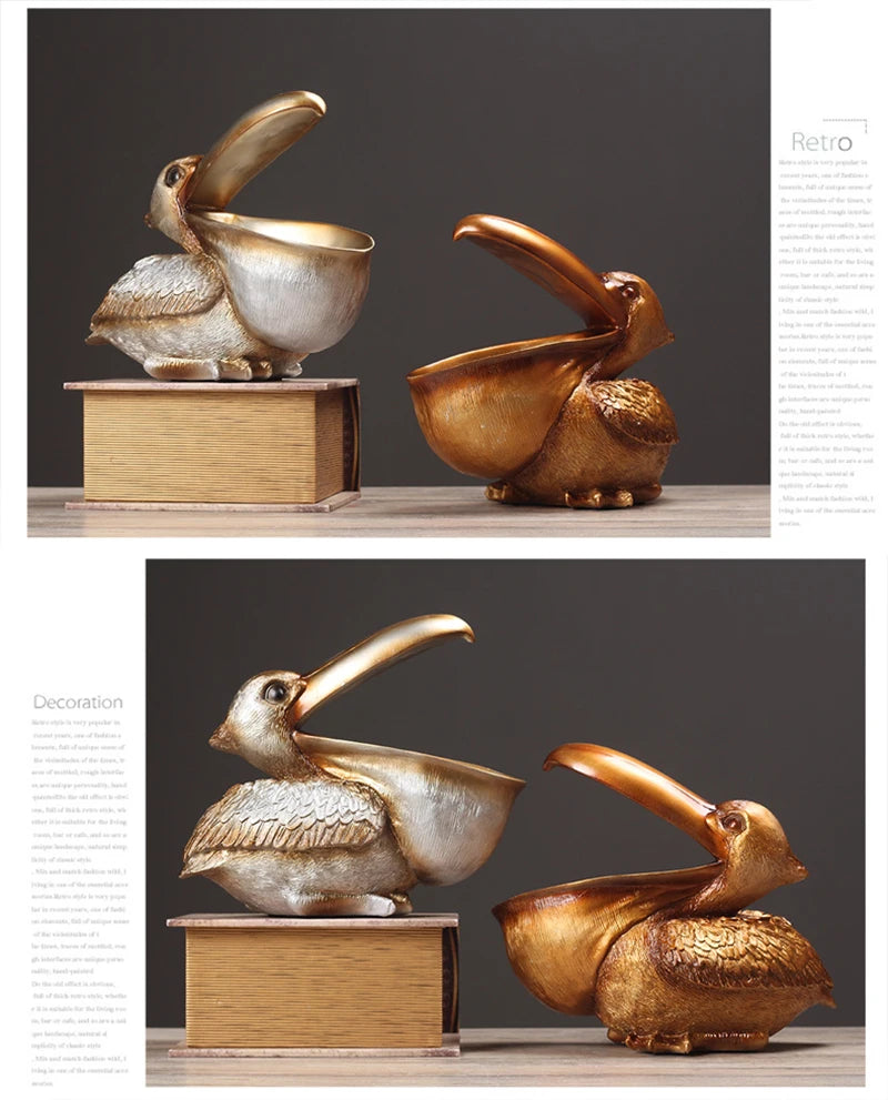 Pelican Bird Ornament Retro Resin Key Jewelry Storage Toucan Entrance Hall Living Room Tea Table Home Arts And Crafts Creative - Tegulane Global