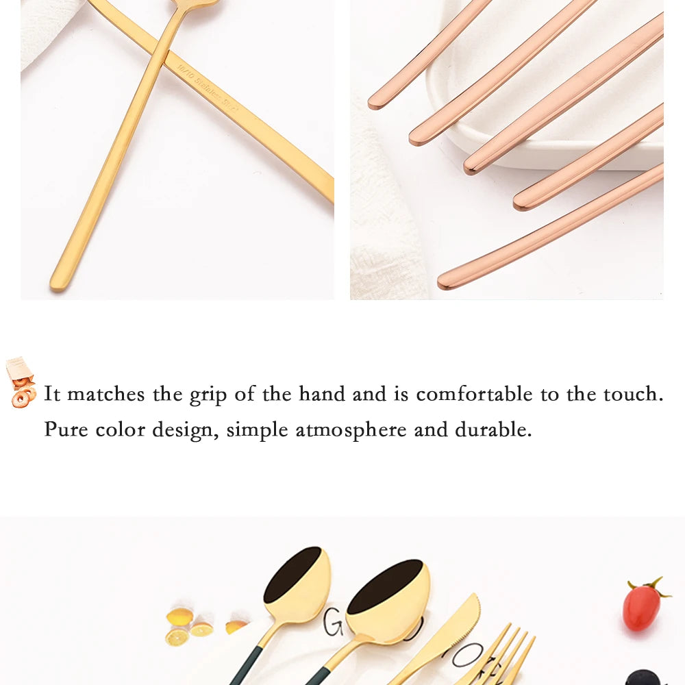 4Pcs Western Dinnerware Set Black 304 Stainless Steel Cutlery Kitchen Dinner Knife Fork Spoon Tableware Flatware Dishwasher Safe - Tegulane Global