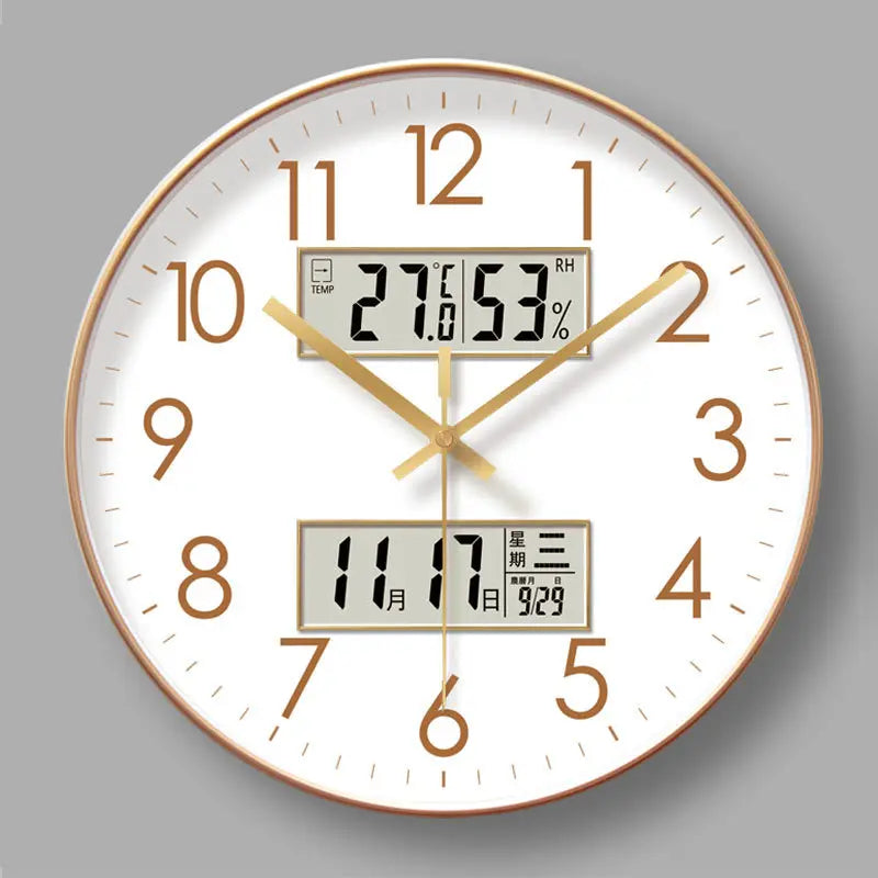2026 New 10/12/14-inch Temperature and Humidity Electronic Calendar Multi-functional Wall Clock Dual Display Mute Quartz Clocks - Tegulane Global