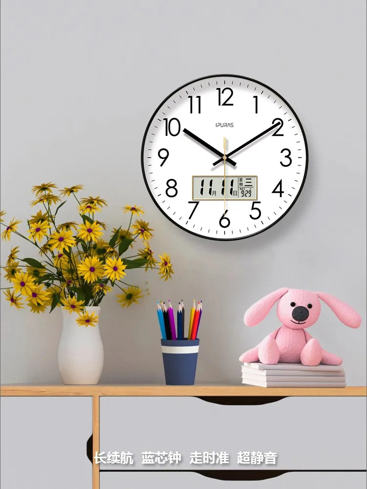 2026 New 10/12/14-inch Temperature and Humidity Electronic Calendar Multi-functional Wall Clock Dual Display Mute Quartz Clocks - Tegulane Global