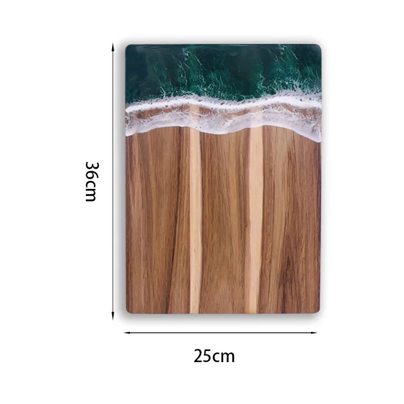 Acacia Wood Cutting Board With Resin Wave & Sea Epoxy Resin Ocean Pan for Kitchen Meal Prep Serving Tray Cheese & Cutting Board - Tegulane Global