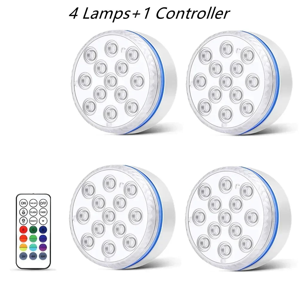 Updated Submersible 13LED Underwater Light with Remote Control Underwater Pool Light IP68 Bright Lamp RGB for Pond/Pool/Aquarium - Tegulane Global