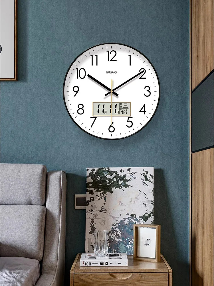 2026 New 10/12/14-inch Temperature and Humidity Electronic Calendar Multi-functional Wall Clock Dual Display Mute Quartz Clocks - Tegulane Global