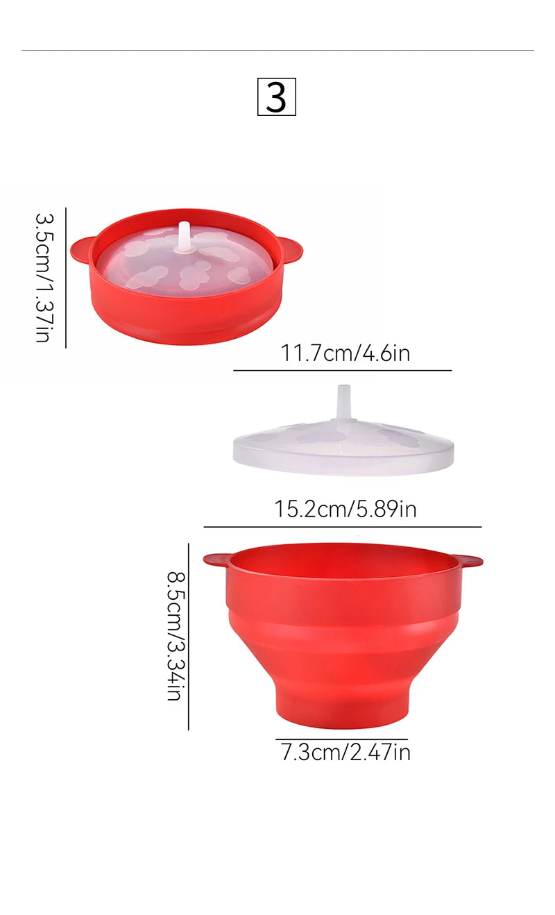 1/3Pcs Microwave Popcorn Bowl Bucket Silicone DIY Red Popcorn Maker with Lid Chips Fruit Dish High Quality Kitchen Easy Tools - Tegulane Global