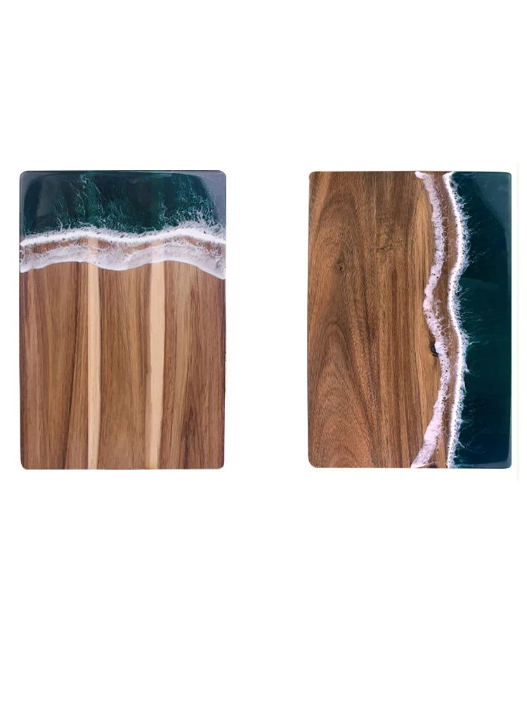 Acacia Wood Cutting Board With Resin Wave & Sea Epoxy Resin Ocean Pan for Kitchen Meal Prep Serving Tray Cheese & Cutting Board - Tegulane Global