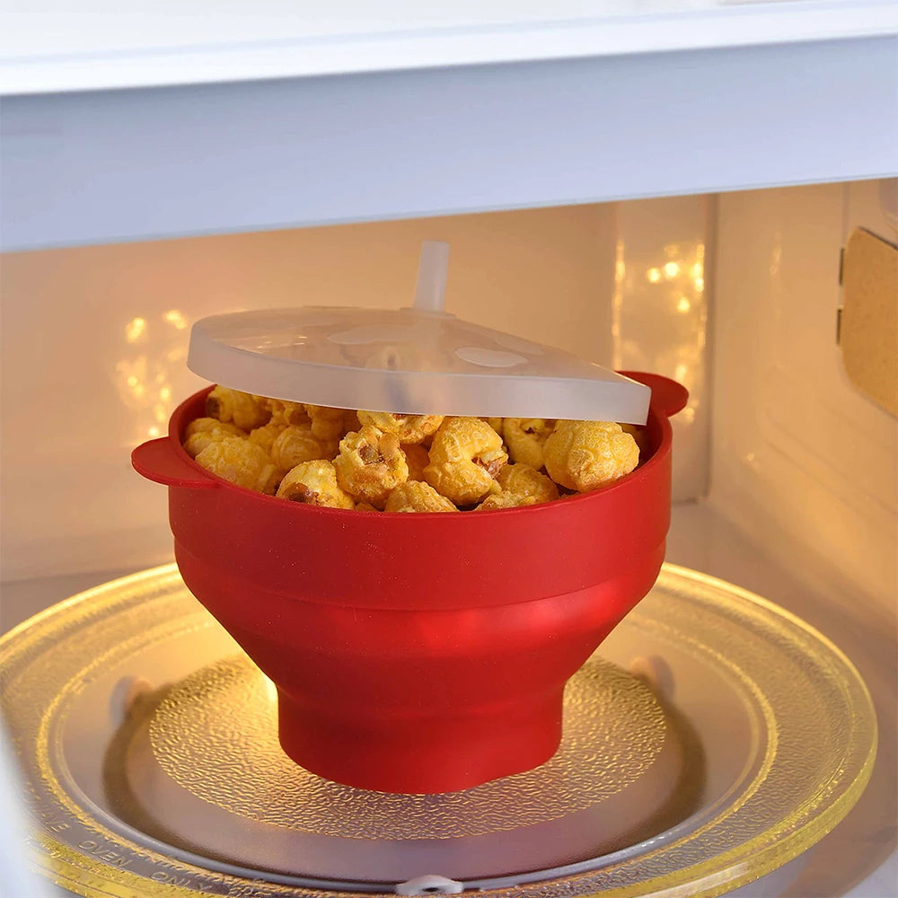 1/3Pcs Microwave Popcorn Bowl Bucket Silicone DIY Red Popcorn Maker with Lid Chips Fruit Dish High Quality Kitchen Easy Tools - Tegulane Global