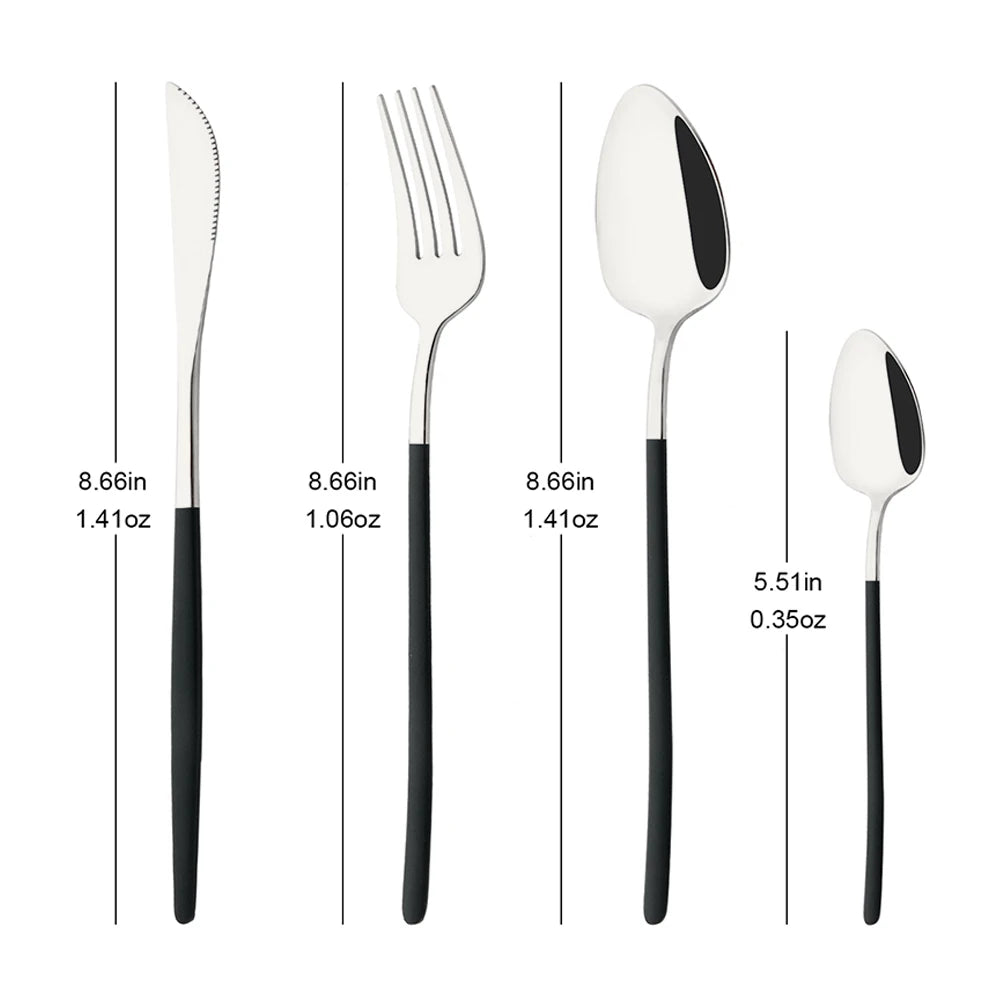 4Pcs Western Dinnerware Set Black 304 Stainless Steel Cutlery Kitchen Dinner Knife Fork Spoon Tableware Flatware Dishwasher Safe - Tegulane Global