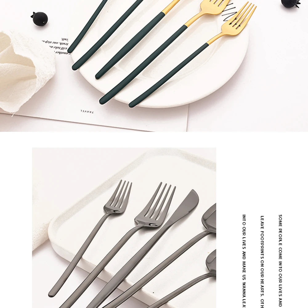 4Pcs Western Dinnerware Set Black 304 Stainless Steel Cutlery Kitchen Dinner Knife Fork Spoon Tableware Flatware Dishwasher Safe - Tegulane Global
