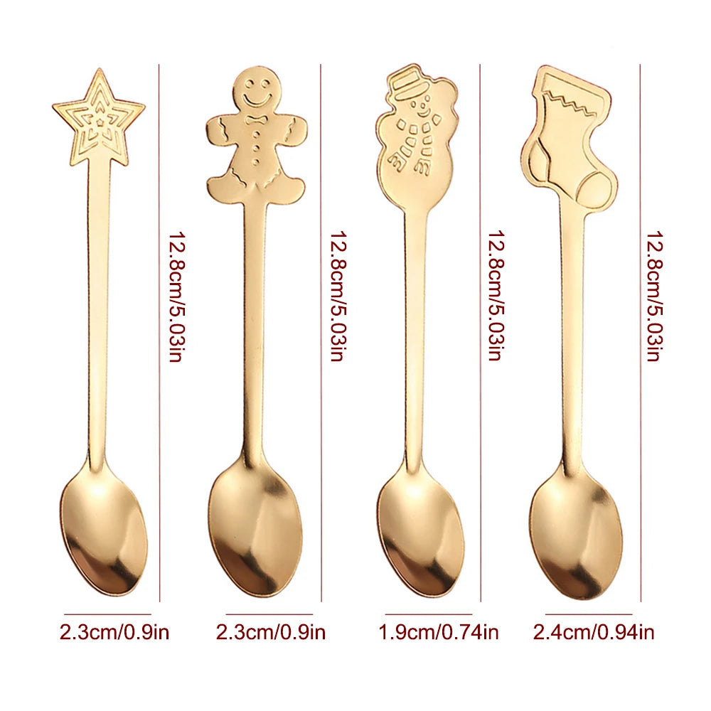 4PCS Christmas Gift Decoration Dessert Spoons Snowman Christmas Stocking Cutlery Spoon Christmas Gift Box Gingerbread Spoon - Tegulane Global