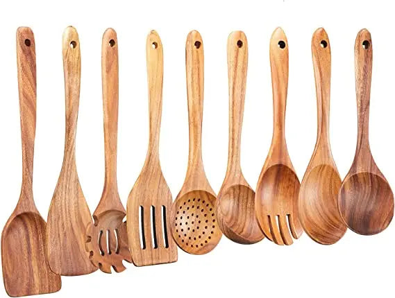 1-10 PC Wooden Cooking Spoons Smooth Teak Wooden Cooking Utensils Non-Stick Wooden Cooking Utensils – Wooden Spoons Set - Tegulane Global
