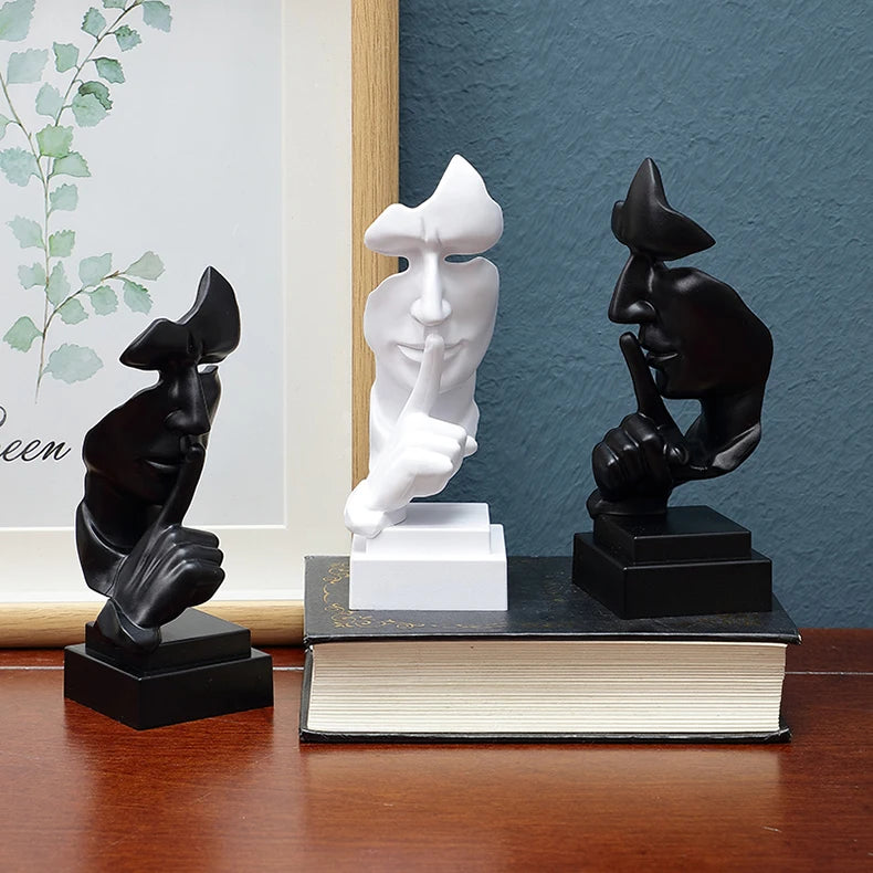 Mask Gesture Ornament, Finger Lip Sculpture, Secret-Keeping Home Decor, Office Desk Sculpture Gift, Living Room Decoration - Tegulane Global