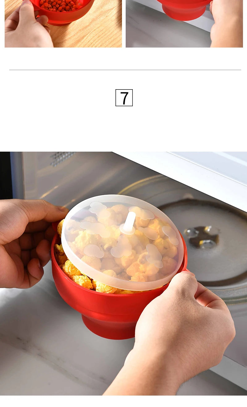 1/3Pcs Microwave Popcorn Bowl Bucket Silicone DIY Red Popcorn Maker with Lid Chips Fruit Dish High Quality Kitchen Easy Tools - Tegulane Global