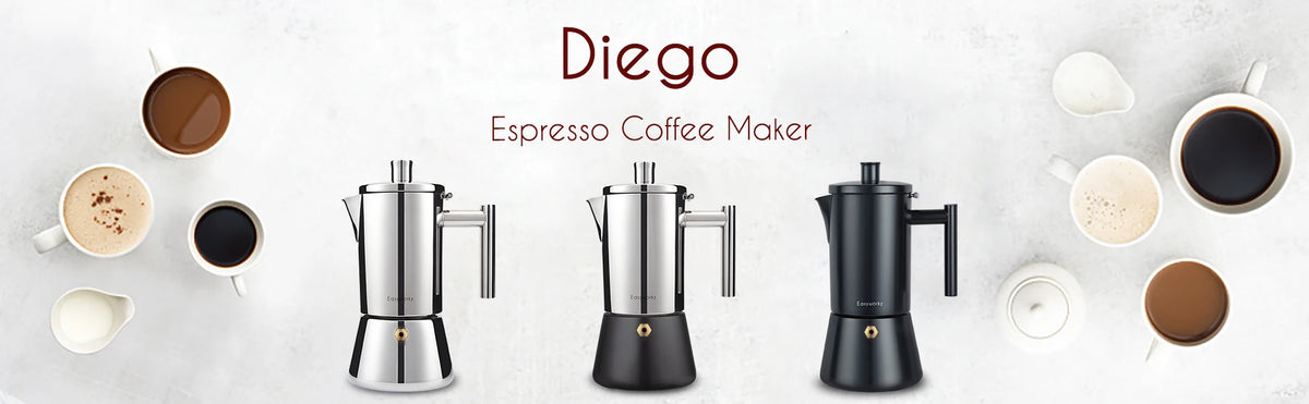 Easyworkz Diego Stovetop Espresso Maker Stainless Steel Italian Coffee Machine Maker Induction Moka Pot - Tegulane Global