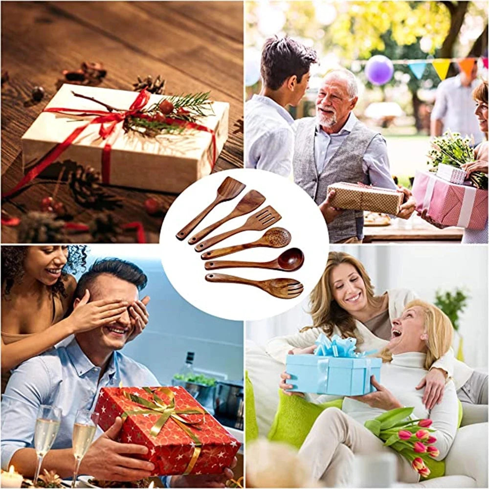 1-10 PC Wooden Cooking Spoons Smooth Teak Wooden Cooking Utensils Non-Stick Wooden Cooking Utensils – Wooden Spoons Set - Tegulane Global