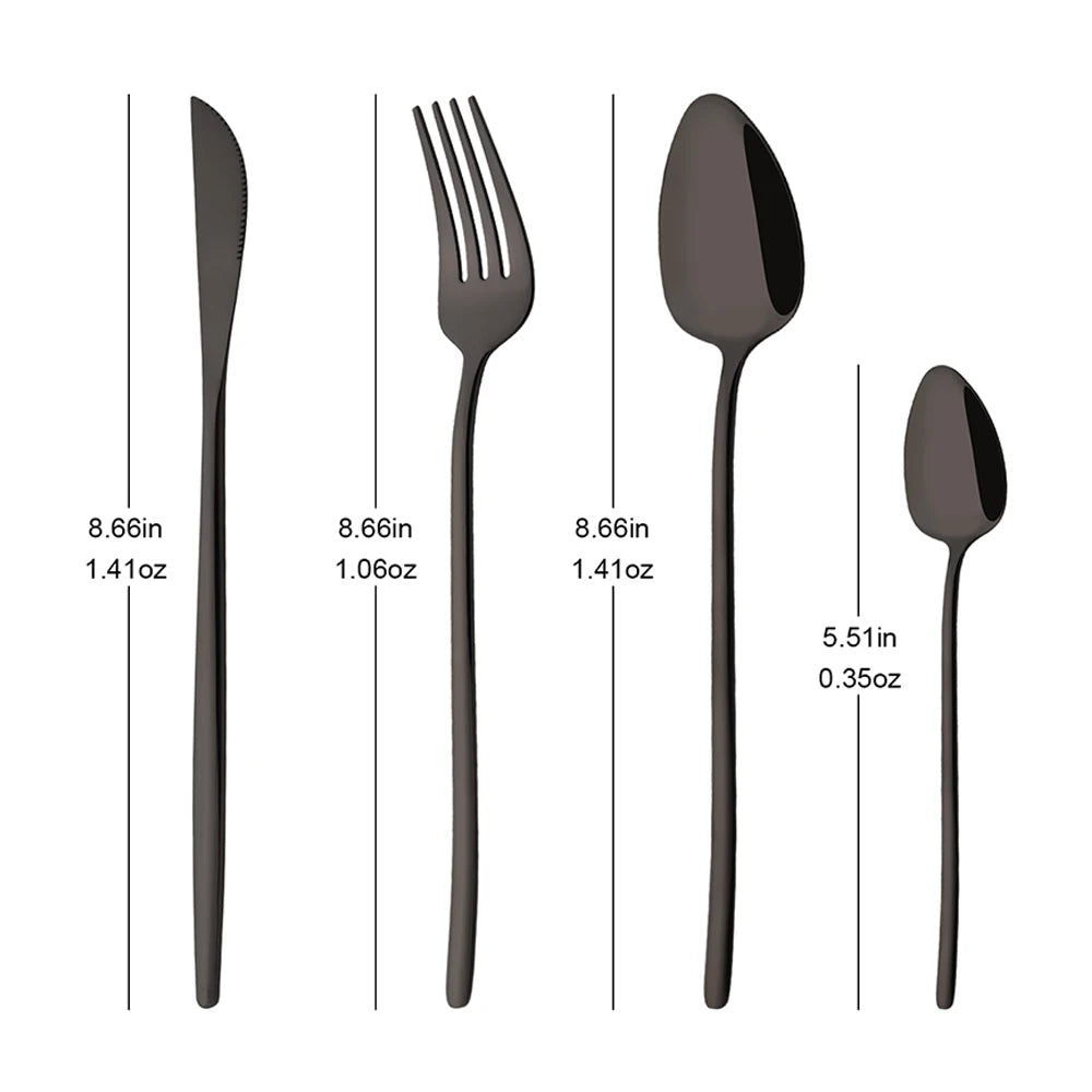 4Pcs Western Dinnerware Set Black 304 Stainless Steel Cutlery Kitchen Dinner Knife Fork Spoon Tableware Flatware Dishwasher Safe - Tegulane Global