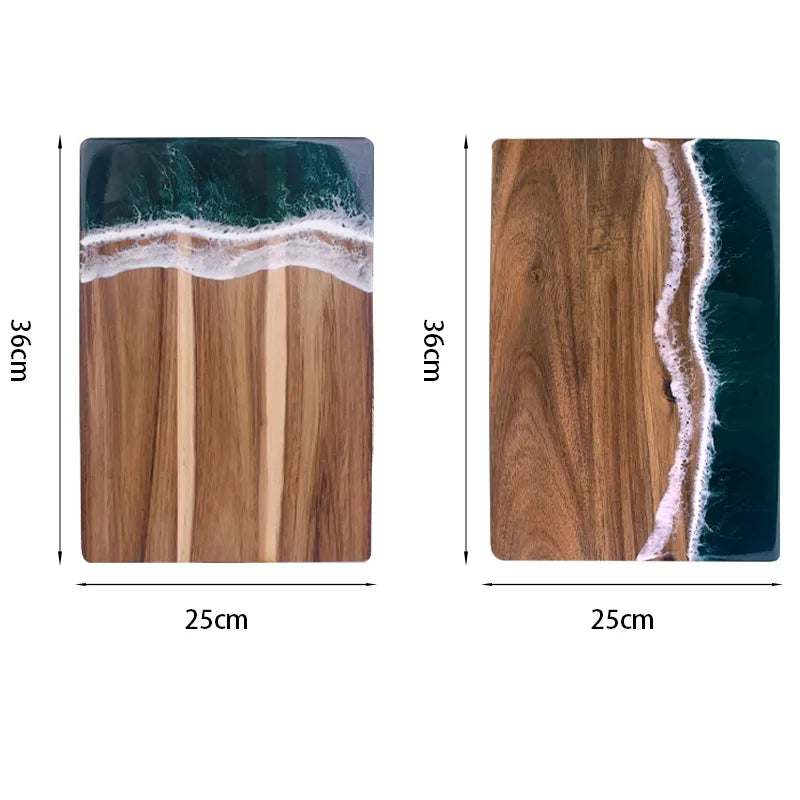 Acacia Wood Cutting Board With Resin Wave & Sea Epoxy Resin Ocean Pan for Kitchen Meal Prep Serving Tray Cheese & Cutting Board - Tegulane Global