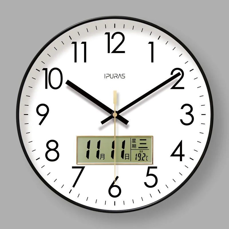 2026 New 10/12/14-inch Temperature and Humidity Electronic Calendar Multi-functional Wall Clock Dual Display Mute Quartz Clocks - Tegulane Global