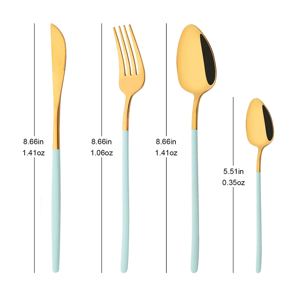 4Pcs Western Dinnerware Set Black 304 Stainless Steel Cutlery Kitchen Dinner Knife Fork Spoon Tableware Flatware Dishwasher Safe - Tegulane Global