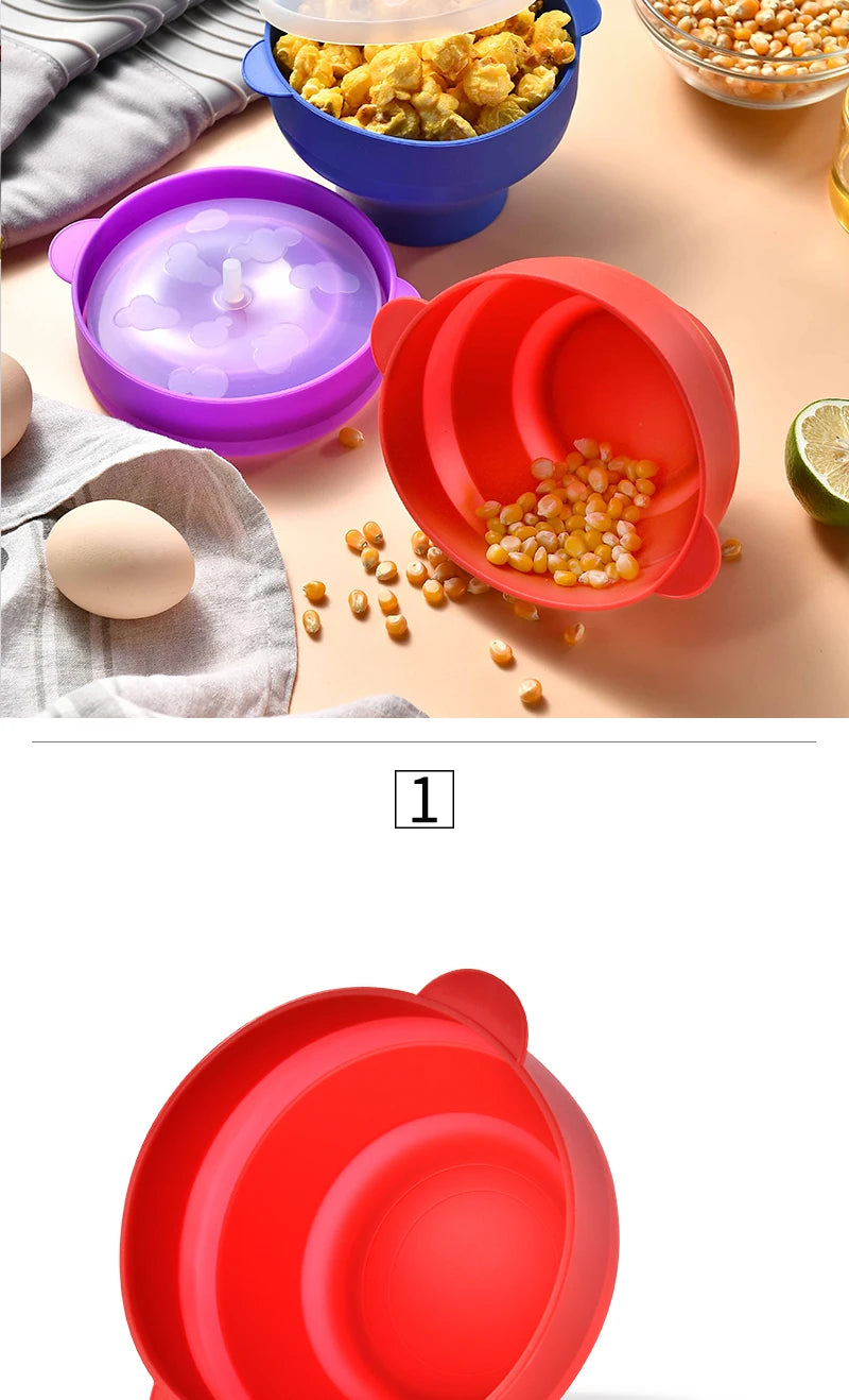 1/3Pcs Microwave Popcorn Bowl Bucket Silicone DIY Red Popcorn Maker with Lid Chips Fruit Dish High Quality Kitchen Easy Tools - Tegulane Global
