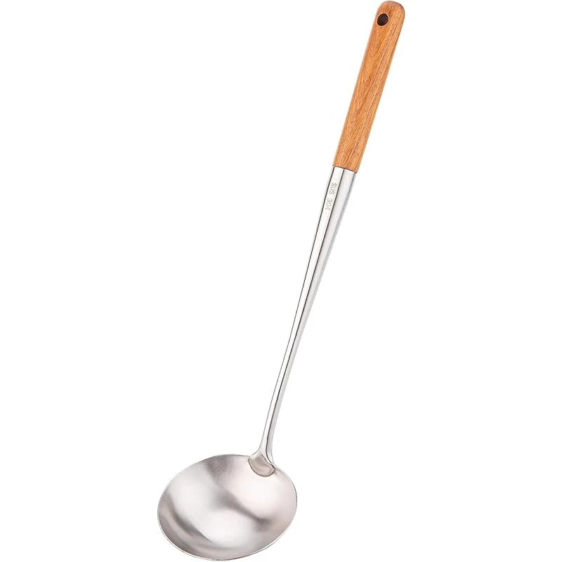 Wok Spatula and Ladle, Skimmer Spoon, Slotted Turner Spatula Set, Stainless Steel Kitchen Utensils Sets, with Wooden Handle - Tegulane Global