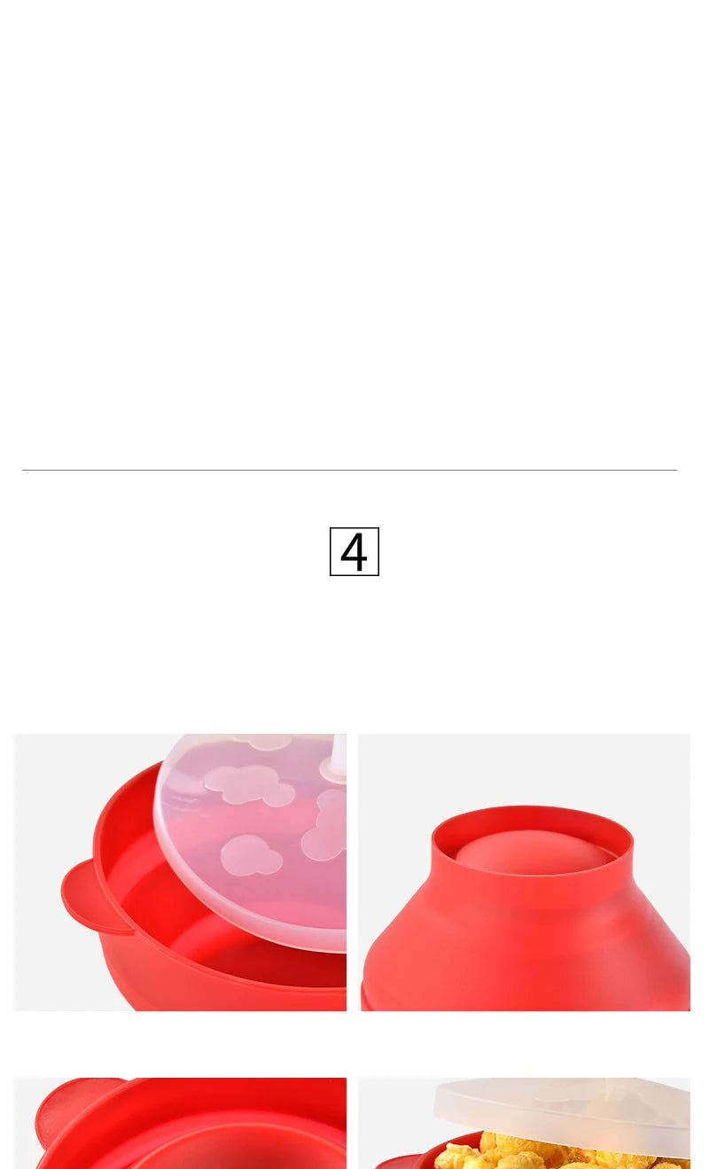 1/3Pcs Microwave Popcorn Bowl Bucket Silicone DIY Red Popcorn Maker with Lid Chips Fruit Dish High Quality Kitchen Easy Tools - Tegulane Global