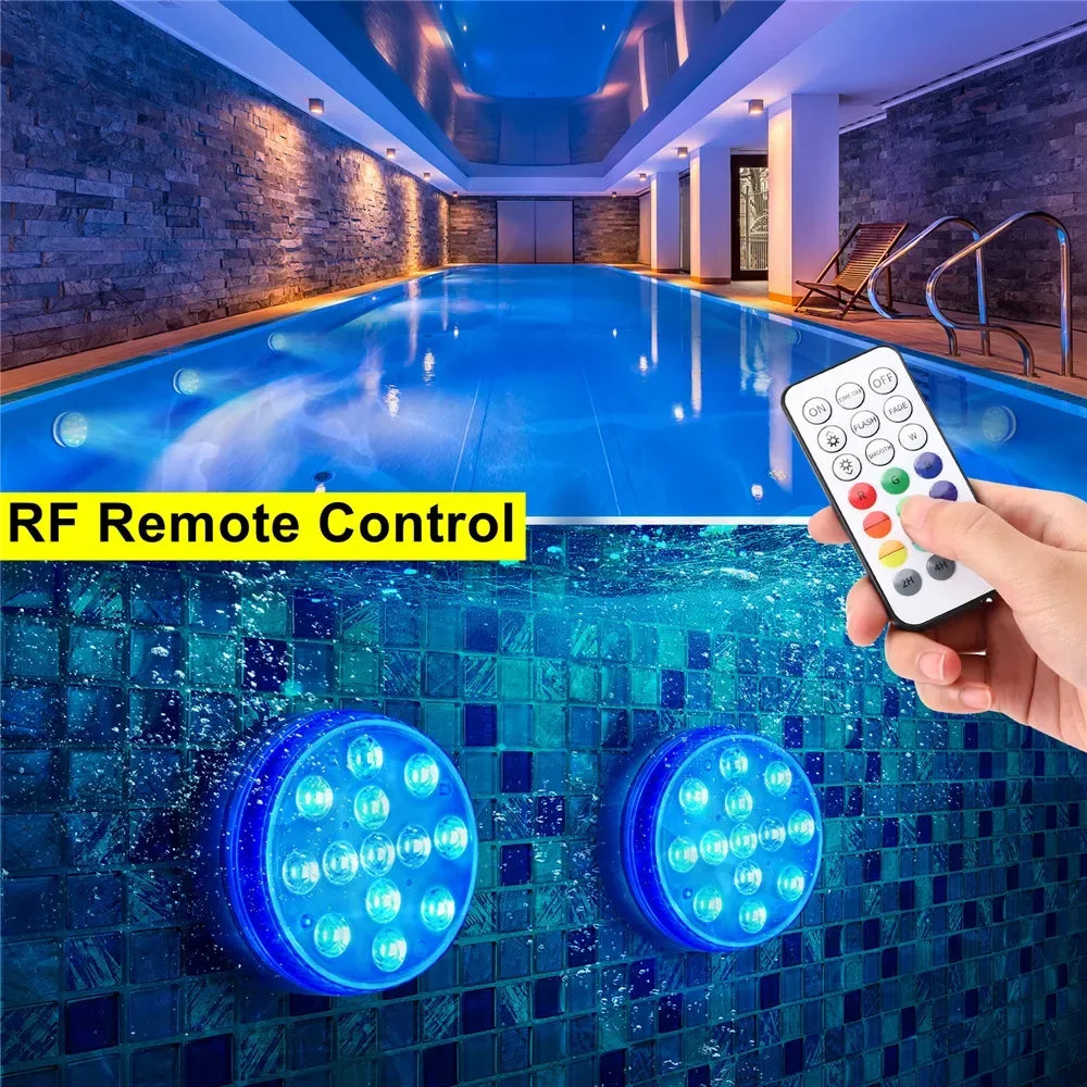 Updated Submersible 13LED Underwater Light with Remote Control Underwater Pool Light IP68 Bright Lamp RGB for Pond/Pool/Aquarium - Tegulane Global