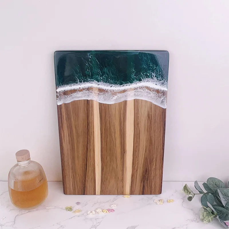 Acacia Wood Cutting Board Resin Blue Wave Pattern for Kitchen Acacia Wood Epoxy Resin Cutting Board Cheese Board Challah Board - Tegulane Global