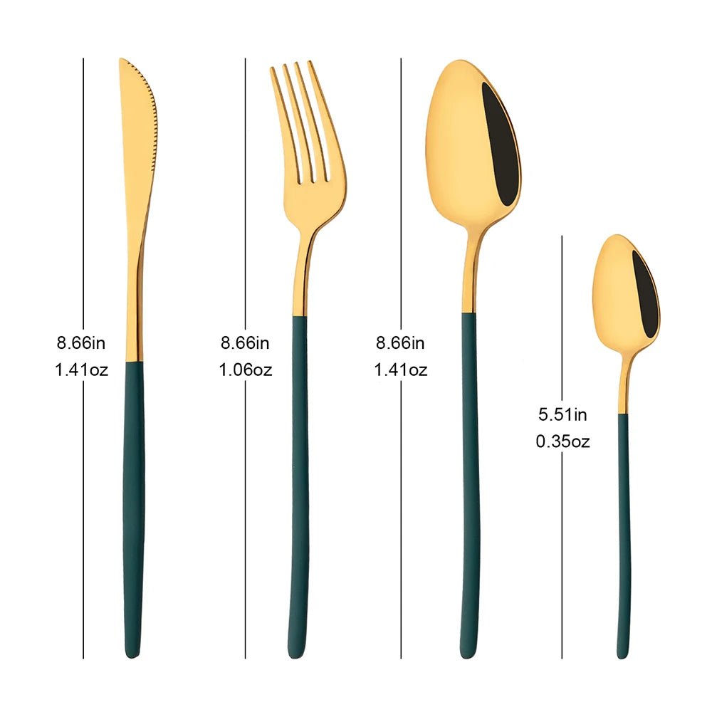 4Pcs Western Dinnerware Set Black 304 Stainless Steel Cutlery Kitchen Dinner Knife Fork Spoon Tableware Flatware Dishwasher Safe - Tegulane Global