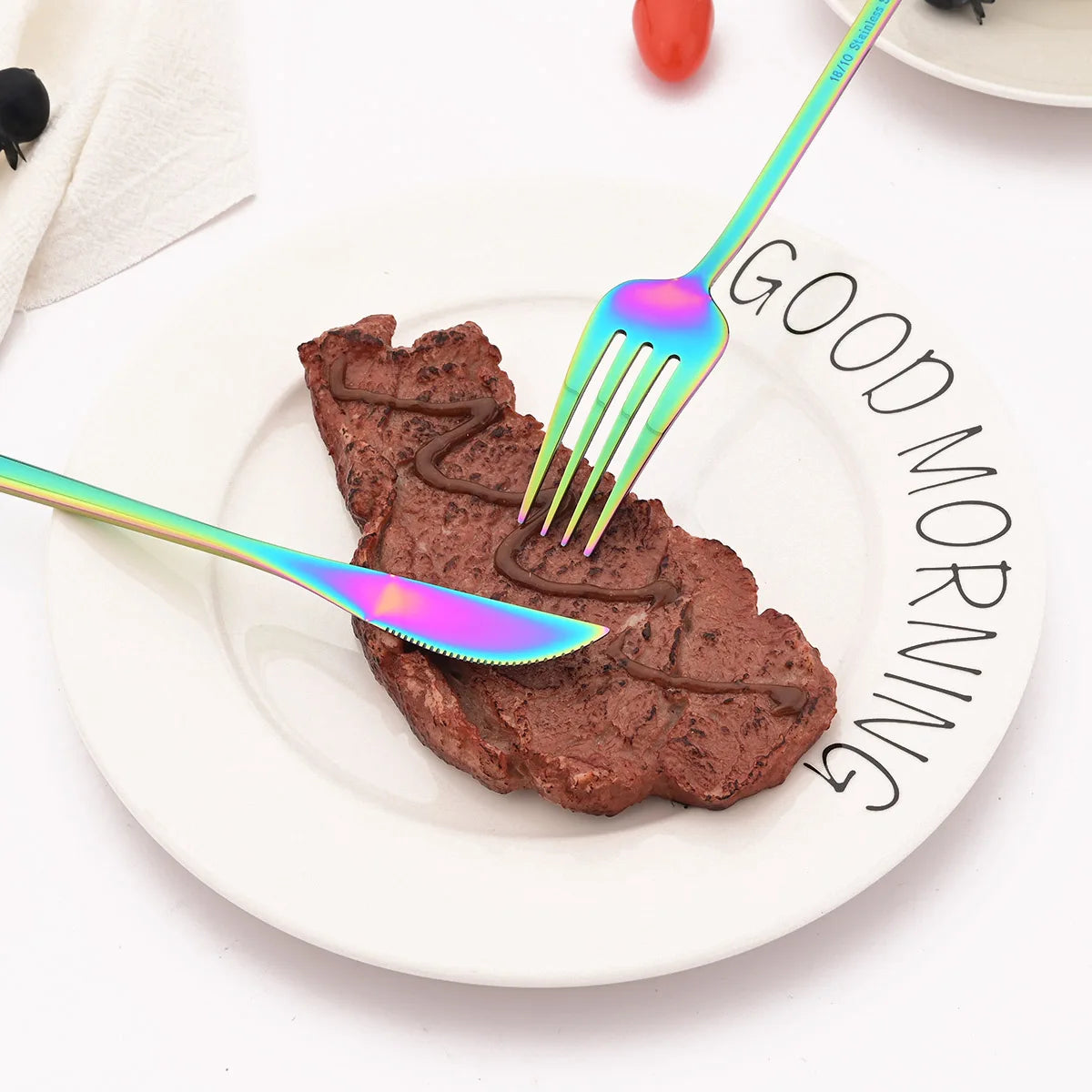 4Pcs Western Dinnerware Set Black 304 Stainless Steel Cutlery Kitchen Dinner Knife Fork Spoon Tableware Flatware Dishwasher Safe - Tegulane Global