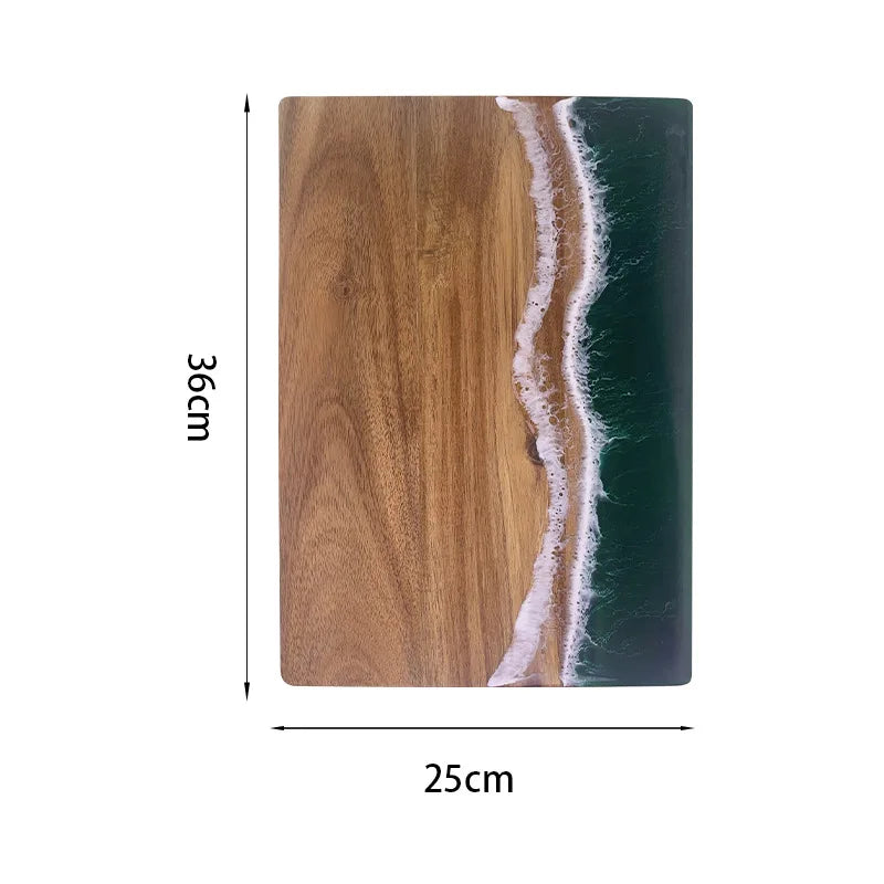 Acacia Wood Cutting Board With Resin Wave & Sea Epoxy Resin Ocean Pan for Kitchen Meal Prep Serving Tray Cheese & Cutting Board - Tegulane Global