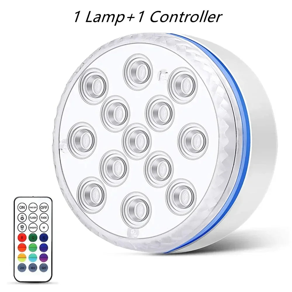 Updated Submersible 13LED Underwater Light with Remote Control Underwater Pool Light IP68 Bright Lamp RGB for Pond/Pool/Aquarium - Tegulane Global