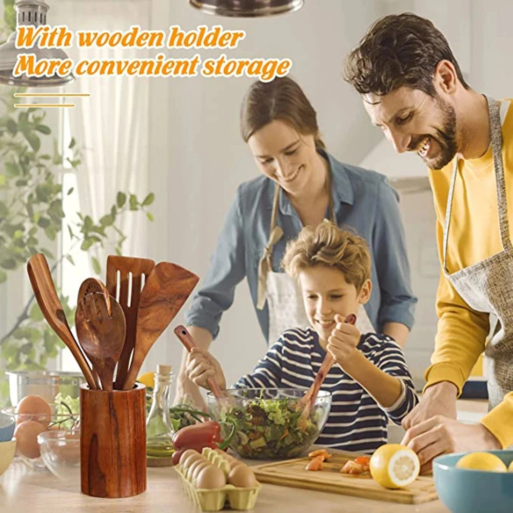 1-10 PC Wooden Cooking Spoons Smooth Teak Wooden Cooking Utensils Non-Stick Wooden Cooking Utensils – Wooden Spoons Set - Tegulane Global
