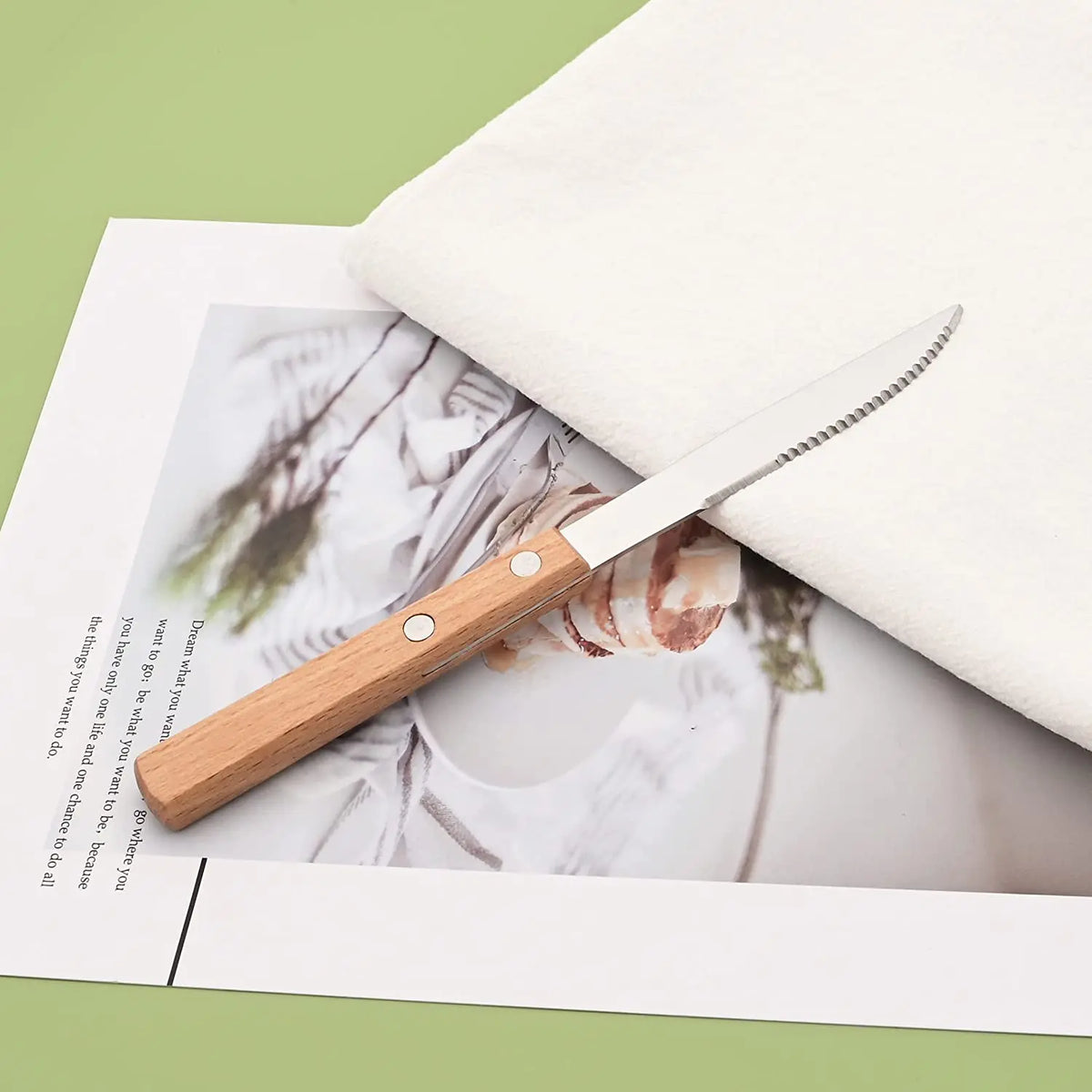 4Pcs Wooden Handle Cutlery Set Mirror 304 Stainless Steel Dinnerware Wood Handle Spoon Knife Fork Dinner Tableware Set Kitchen - Tegulane Global