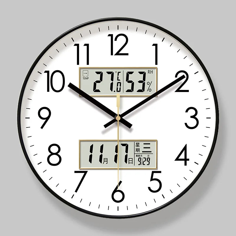 2026 New 10/12/14-inch Temperature and Humidity Electronic Calendar Multi-functional Wall Clock Dual Display Mute Quartz Clocks - Tegulane Global
