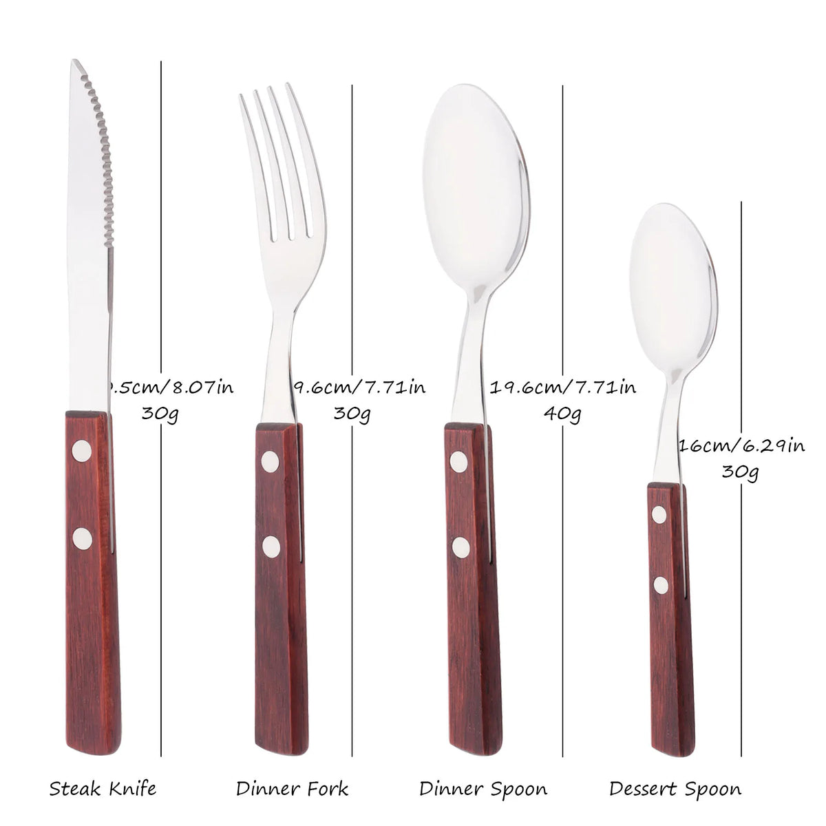 4Pcs Wooden Handle Cutlery Set Mirror 304 Stainless Steel Dinnerware Wood Handle Spoon Knife Fork Dinner Tableware Set Kitchen - Tegulane Global