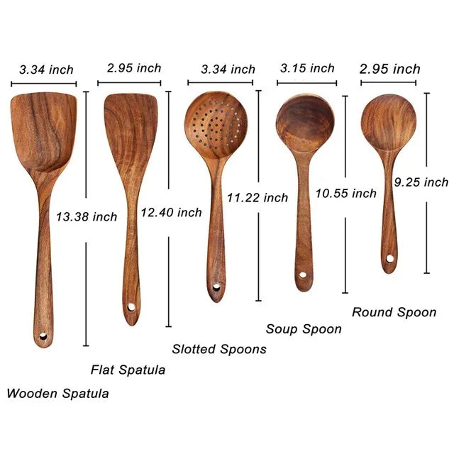 1-10 PC Wooden Cooking Spoons Smooth Teak Wooden Cooking Utensils Non-Stick Wooden Cooking Utensils – Wooden Spoons Set - Tegulane Global