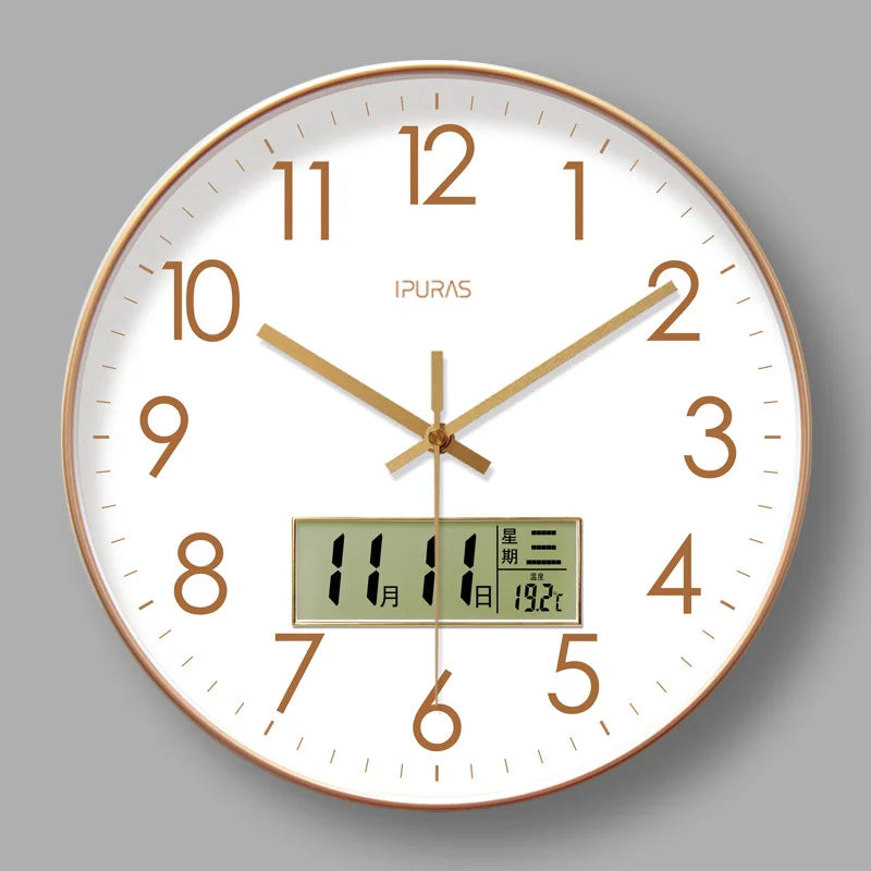 2026 New 10/12/14-inch Temperature and Humidity Electronic Calendar Multi-functional Wall Clock Dual Display Mute Quartz Clocks - Tegulane Global