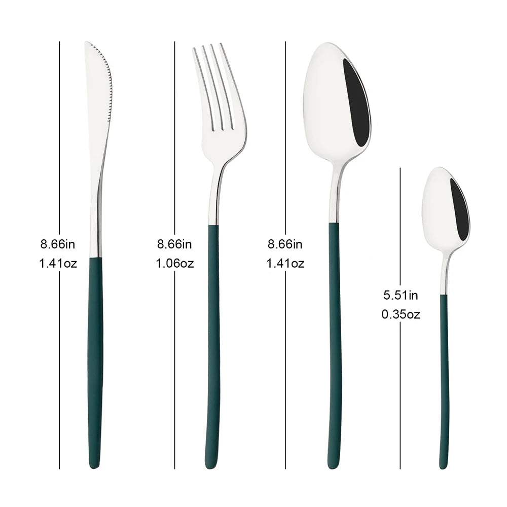 4Pcs Western Dinnerware Set Black 304 Stainless Steel Cutlery Kitchen Dinner Knife Fork Spoon Tableware Flatware Dishwasher Safe - Tegulane Global