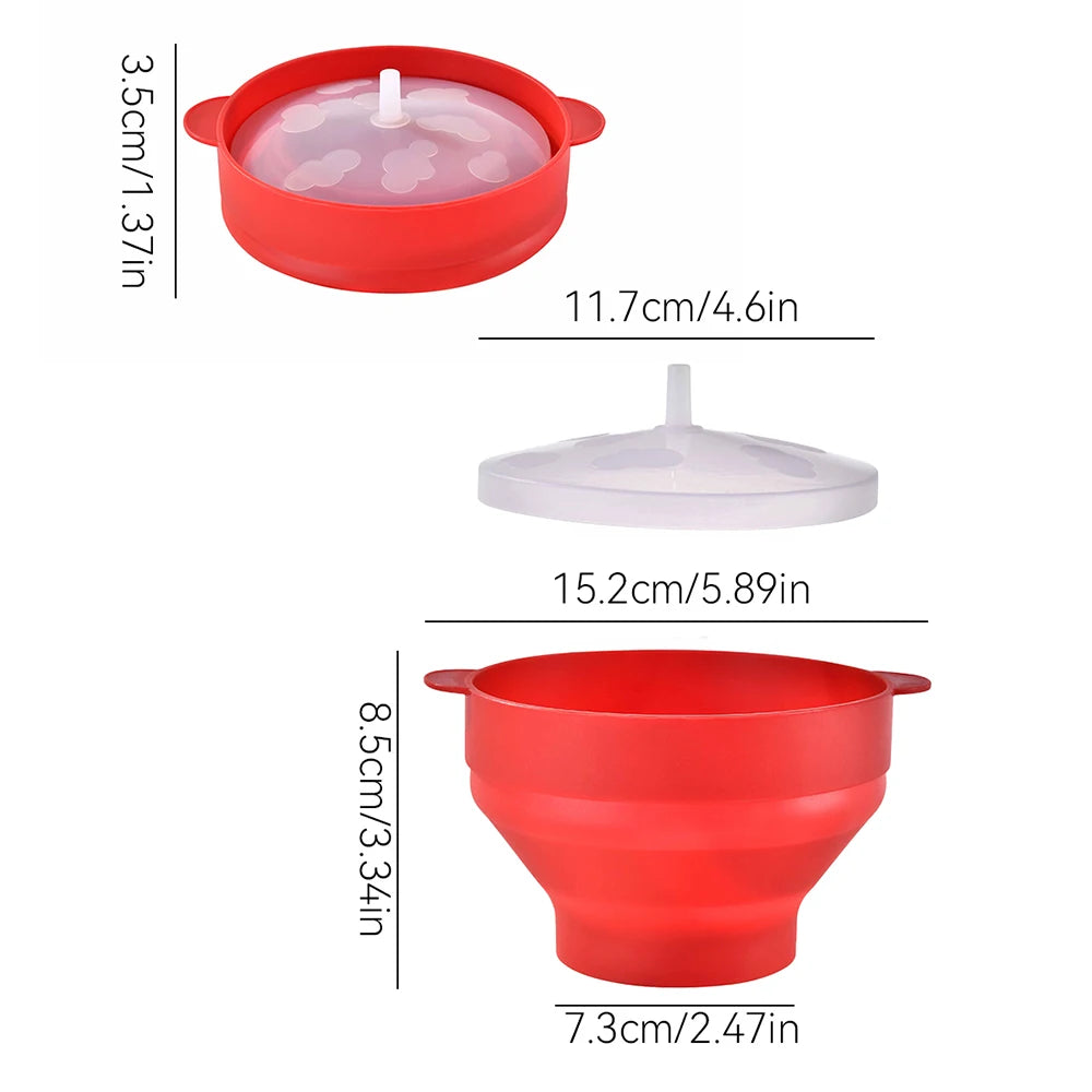 1/3Pcs Microwave Popcorn Bowl Bucket Silicone DIY Red Popcorn Maker with Lid Chips Fruit Dish High Quality Kitchen Easy Tools - Tegulane Global