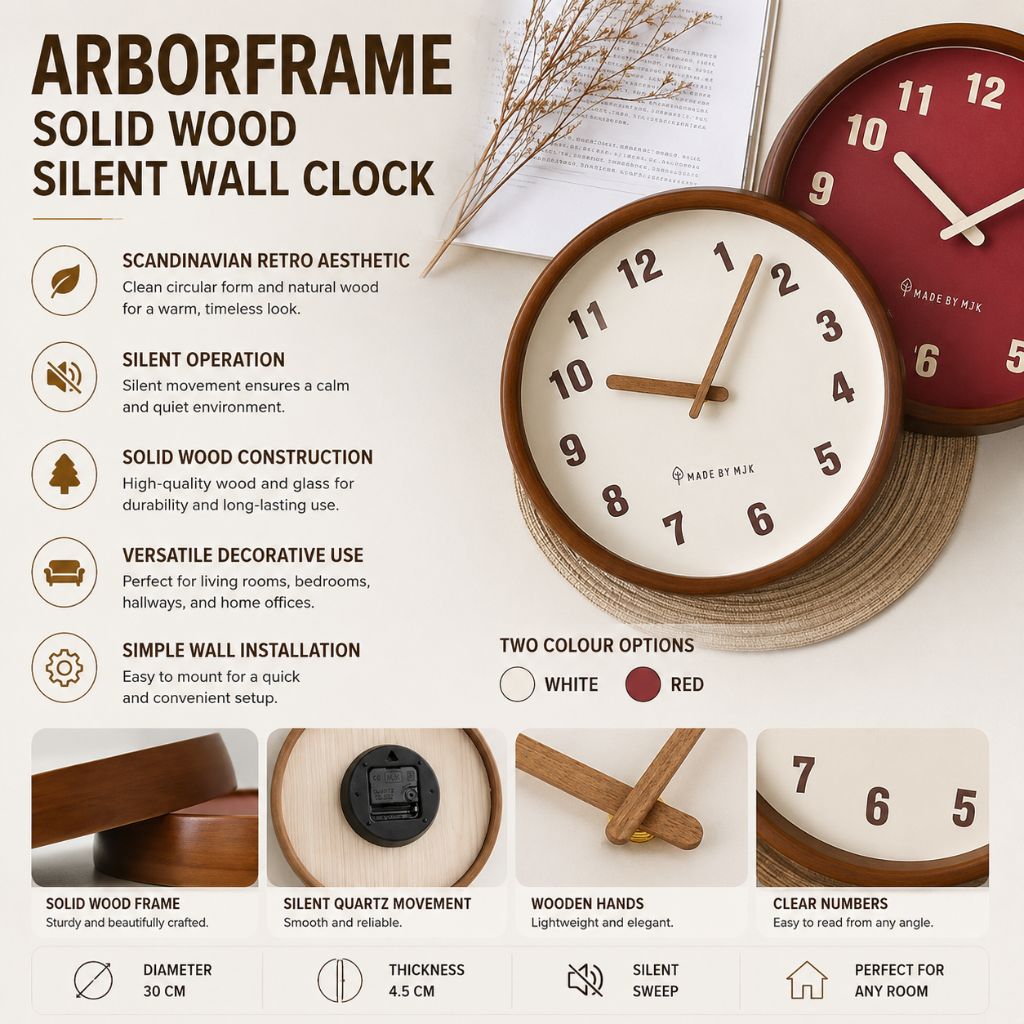 ArborFrame Solid Wood Silent Wall Clock - Tegulane Global
