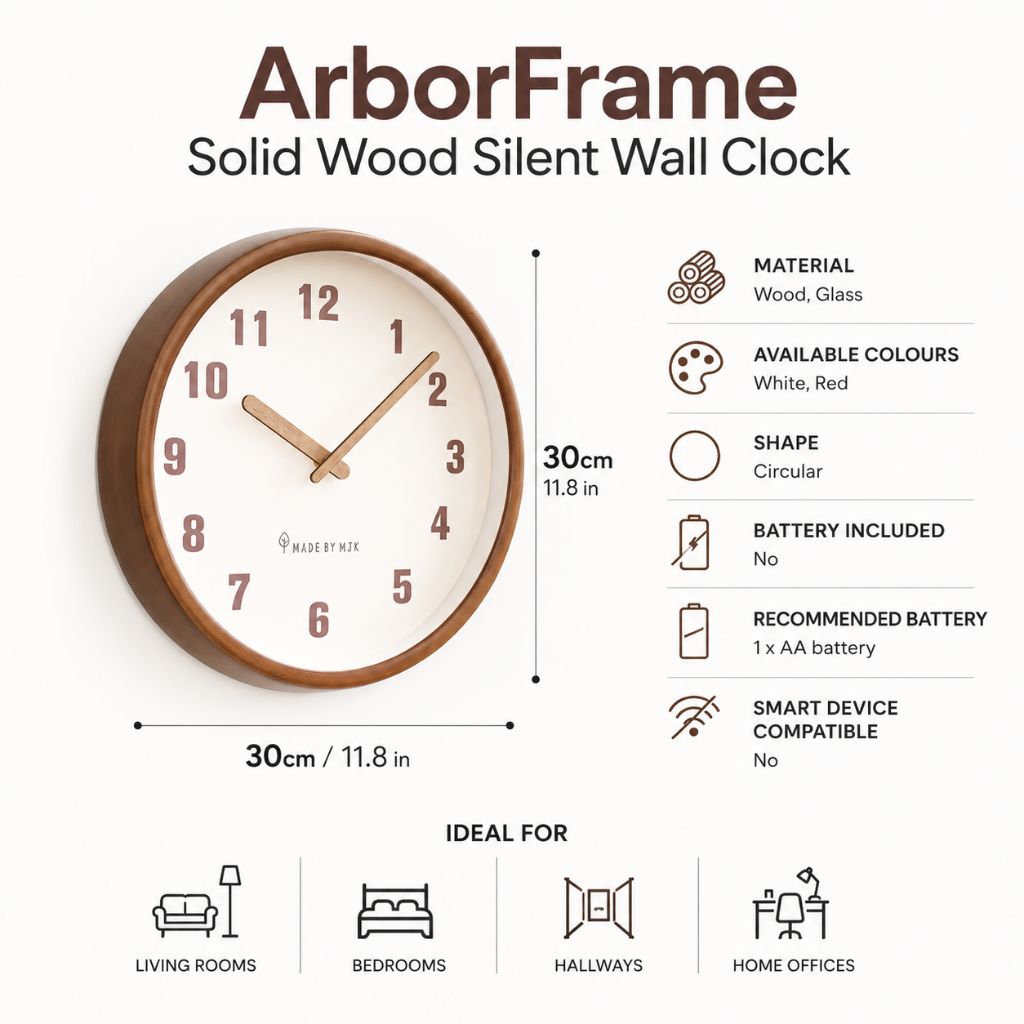 ArborFrame Solid Wood Silent Wall Clock - Tegulane Global