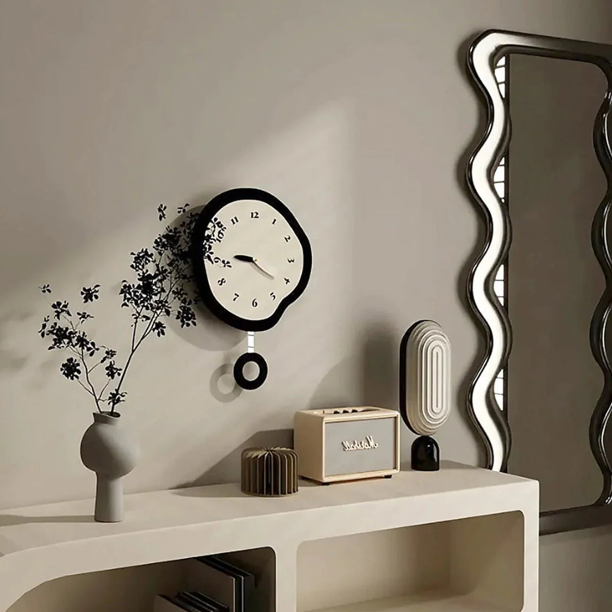ArtTime - Abstract Distorted Silent Wall Clock with Pendulum - Tegulane Global
